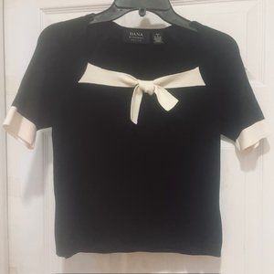 DANA BUCHMAN LOW-NECKED BLOUSE KNIT BLACK/CREAM WITH THE BOW size S petite